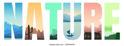 Word Nature Letters Different Landscapes Double Stock Vector (Royalty Free) 1185964933 ...