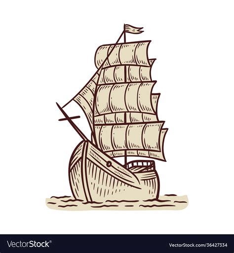 Ancient old sea sail ship a sketch isolated Vector Image