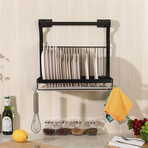 TQVAI Stainless Steel Hanging Dish Drainer Folding Dish Drying Rack with Rod, Drainboard and ...