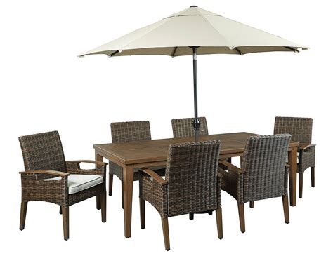 Paradise Trail Outdoor Dining Set W/ Umbrella Signature Design | Furniture Cart