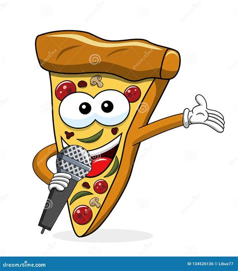 Pizza Slice Cartoon Funny Microphone Presenting Isolated on White Stock Vector - Illustration of ...