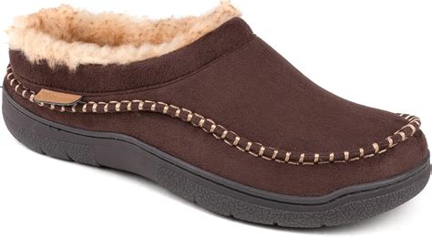 Zigzagger Men's Fuzzy Moccasin Slippers Indoor/Outdoor Fluffy House Shoes, Coffee, 14 UK: Amazon ...