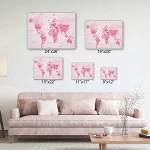 Pink World Map Canvas Wall Art Design Poster Print Decor for Home & Office Decoration I POSTER ...