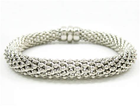 14K White Gold Fancy Popcorn Bracelet 7.75 Inch 8.3mm