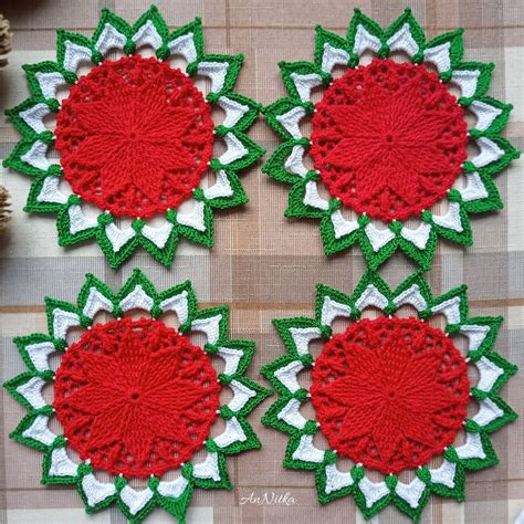 Christmas Crochet Poinsettia Coasters Christmas Table Setting - Etsy