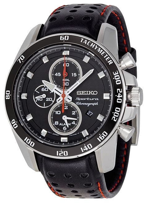 Seiko Sportura Men's Black Dial Chronograph Alarm Watch - SNAE69P2 ...