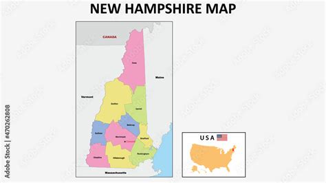 New Hampshire Map. State and district map of New Hampshire. Political ...