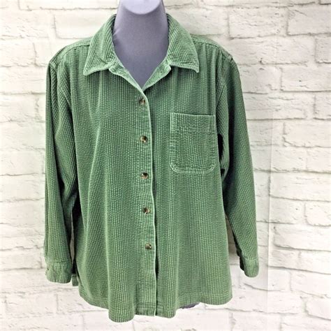 LL Bean Comfort Wide Wale Corduroy Big Shirt Womens LP Petite Green # ...