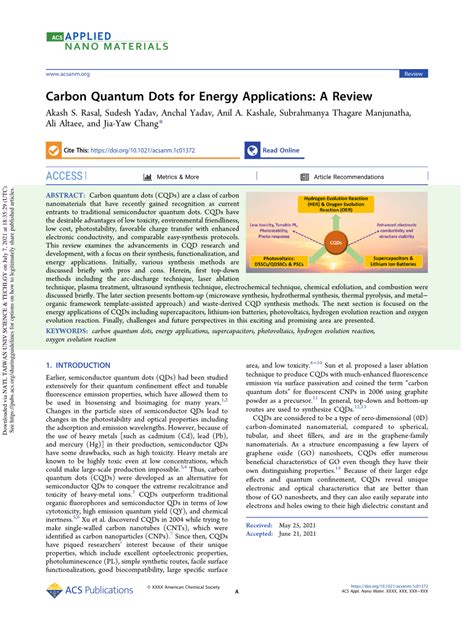 (PDF) Carbon Quantum Dots for Energy Applications: A Review