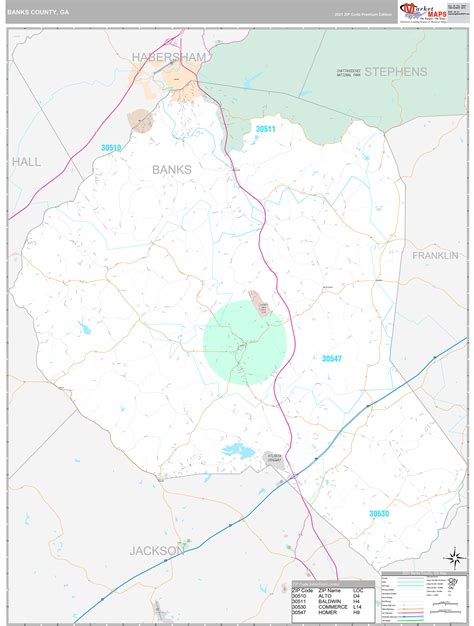 Banks County, GA Wall Map Premium Style by MarketMAPS - MapSales