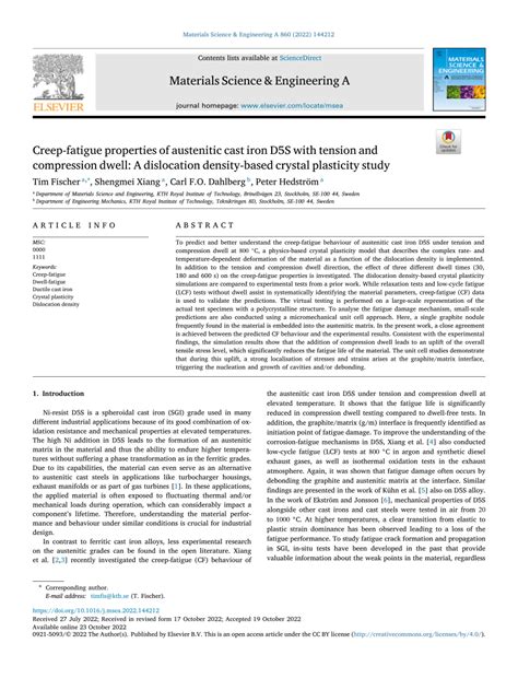 (PDF) Creep-fatigue properties of austenitic cast iron D5S with tension and compression dwell: A ...