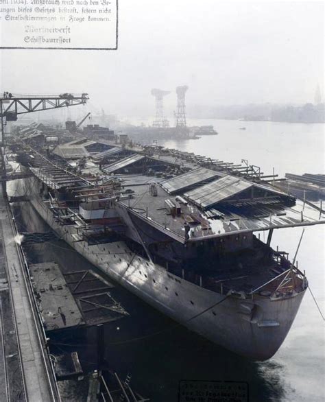 German Aircraft carrier "Graf Zeppelin" under construction, March 22, 1939. Deutsche Werke, Kiel ...