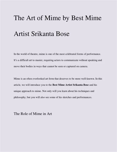 PPT - The Art of Mime by Best Mime Artist Srikanta Bose PowerPoint ...