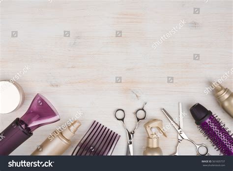 Hairdresser Tools On Wooden Background Copy Stock Photo 561605737 ...