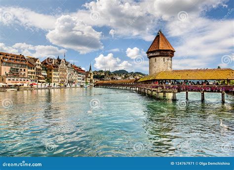 Chapel Bridge in the Center of Lucerne. Editorial Photo - Image of ...