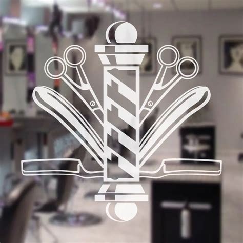 Hair Beauty Salon Wall Decal Barber Shop Pole Scissors Window Vinyl Mural Decor Stickers ...