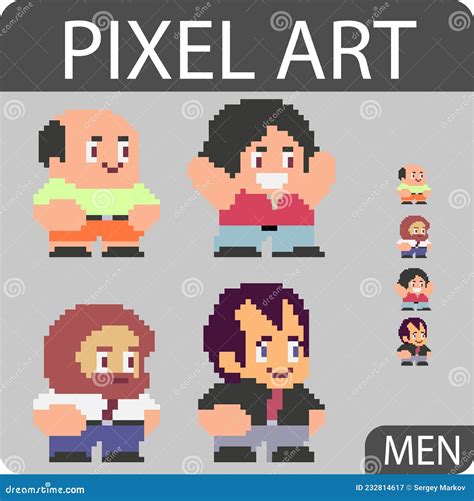 Set of Funny Pixel Characters Stock Vector - Illustration of group, retro: 232814617