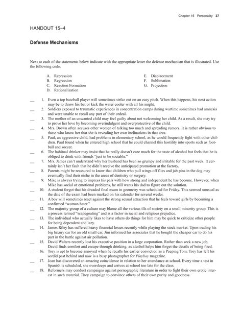 Defense Mechanism Worksheet