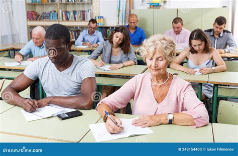 Take The Exam. Exam Sheet Near Glasses And Pencil On Blue Background Stock Photography ...