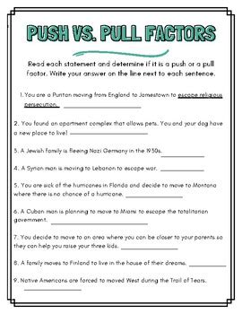 Push vs. Pull Factors Worksheet by Sailing through Social Studies