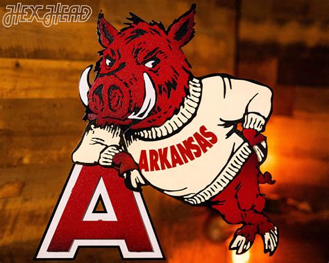 Arkansas Razorback VAULT "Hog Leaning on A" 3D Vintage Metal Wall Art