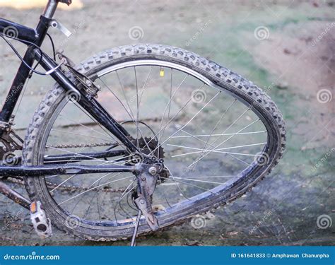 Broken Spoke and Damage Crooked Bicycle Wheel from Crash on the Ground Background Stock Image ...