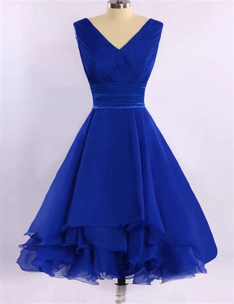 Cheap V Neck Royal Blue Evening Dress 2019 Short Chiffon Evening ...