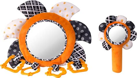 Tummy Time Floor Mirror Baby Developmental Activity Mirror with Plush Rattles Rings Stand ...