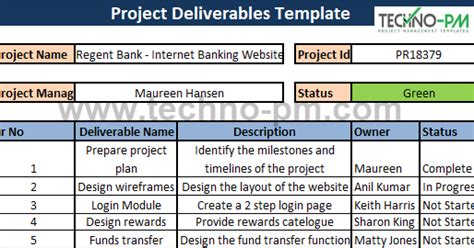 Project Deliverables Template Download | Project Management Templates