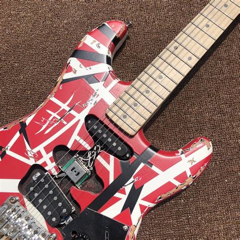 Custom Grand electric Eddie guitar/Heavy Aged/Black white red stripe ...