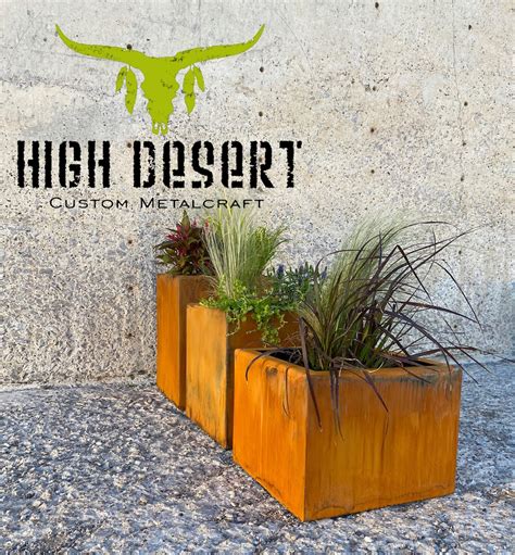 Rusted Metal Planter Minimalist Outdoor Rust Modern Large Box With ...