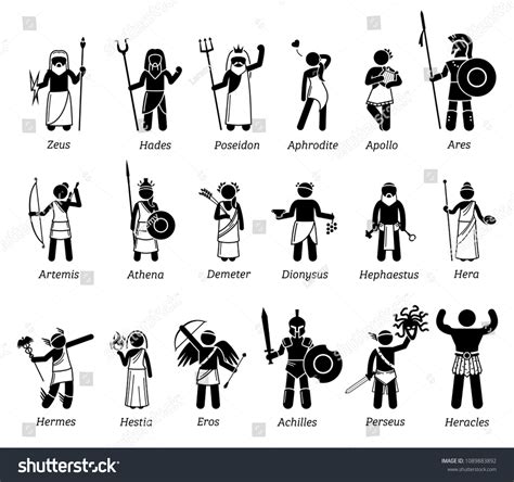 Ancient Greek Mythology Gods Goddesses Characters Stock Illustration ...