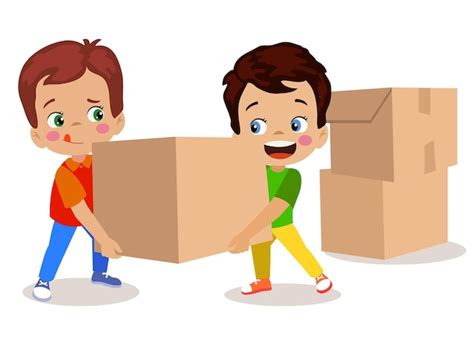 Premium Vector | Cute kids carrying heavy boxes