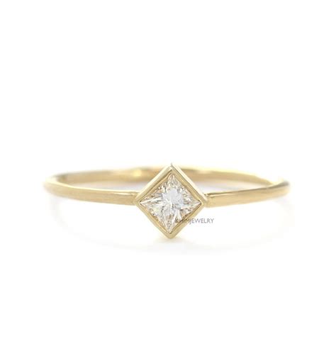 Princess Cut Diamond Engagement Ring in 14k Solid Goldthin - Etsy