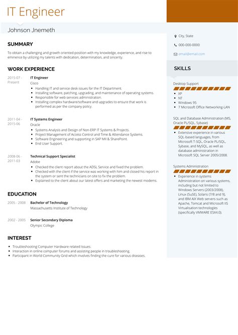 It Engineer - Resume Samples and Templates | VisualCV