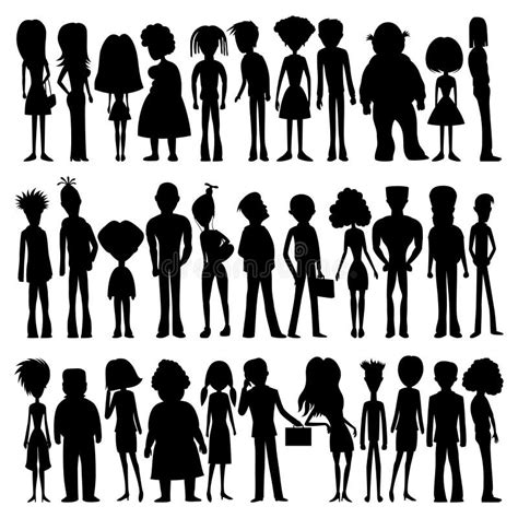 Set of Silhouettes of Cartoon People. Stock Vector - Illustration of ...