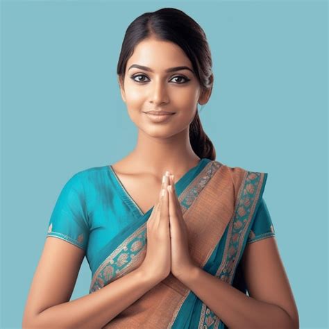 Sri Lankan Young Woman Greeting Ayubowan Namaste Hand Gesture | Premium ...