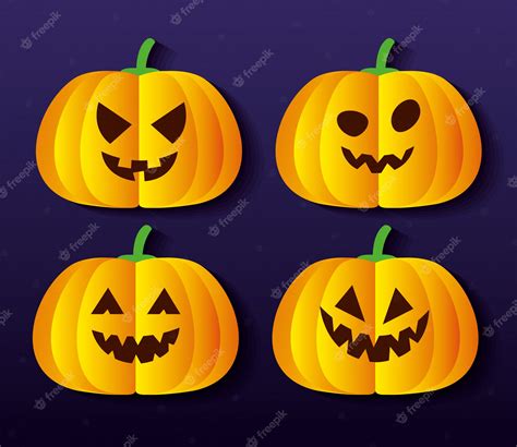 Premium Vector | Set of halloween pumpkins in paper cut style