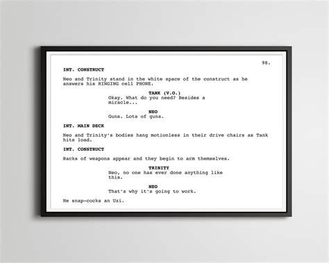 Scene From the Matrix Screenplay Movie Poster up to 24 X 36 Script Art ...