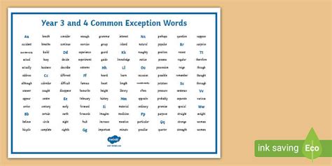 Toys & Games Year 3 & Year 4 Common Exception Laminated Word Mat ...