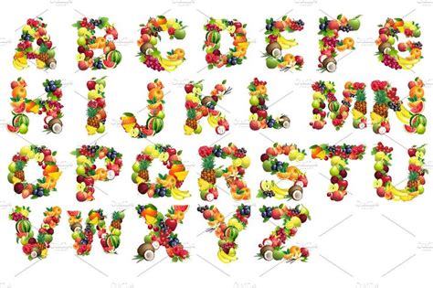 Vector Fruit Alphabet | Fruits drawing, Alphabet, Page borders design