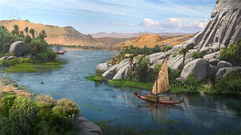 Download Nile Ship River Fantasy Landscape HD Wallpaper by Malte Madsen