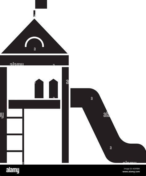 children playground, small house with a slide icon, vector illustration, sign on isolated ...