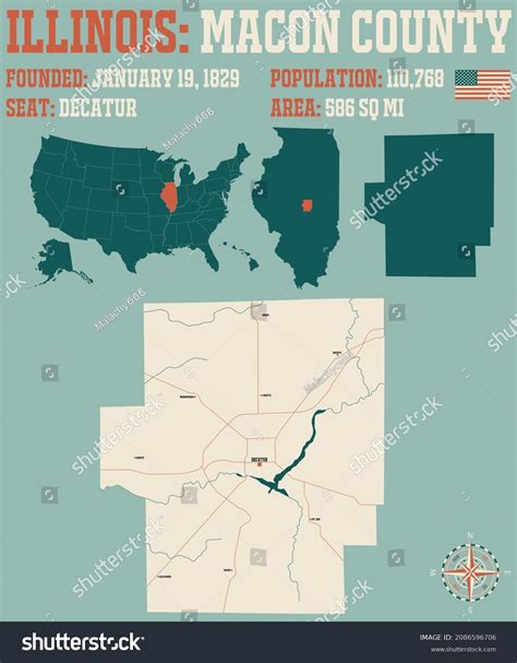 Large Detailed Map Macon County Illinois Stock Vector (Royalty Free ...