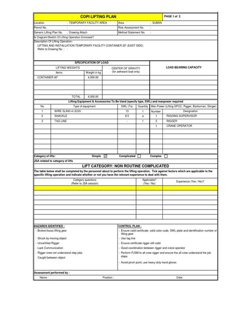 Lifting Plan Template - Portacamp Container 20'' (East Side 1) | Crane (Machine) | Labour