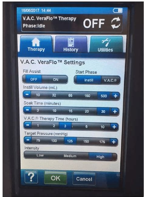 V.A.C. Veraflo TM Therapy settings for the intraabdominal irrigation of ...