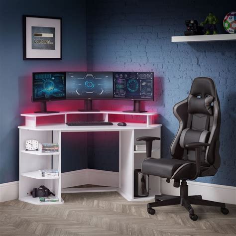 Orbit White Wooden Corner Gaming Desk