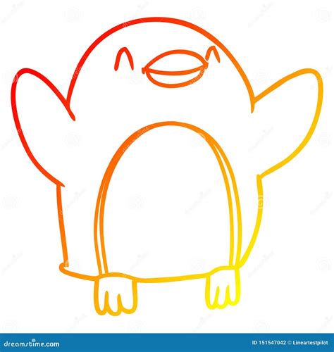 A Creative Warm Gradient Line Drawing Cartoon Penguin Jumping for Joy Stock Vector ...