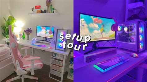 aesthetic pink & white gaming setup tour - YouTube