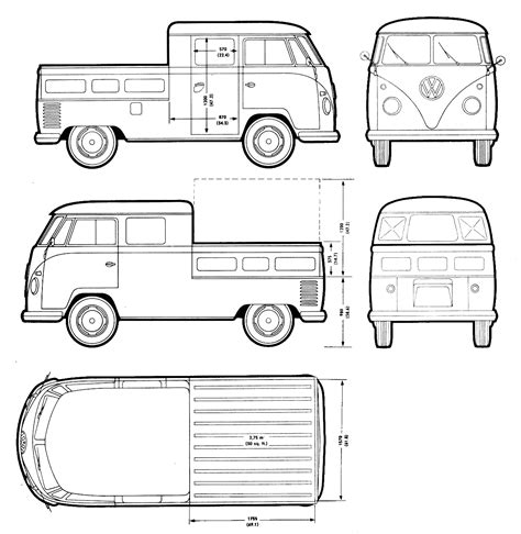 Volkswagen Transporter T2 Blueprint - Download free blueprint for 3D modeling